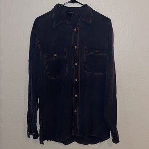 EUC Tulliano 100% Silk Dark Charcoal Button Up Long Sleeve Mens Medium